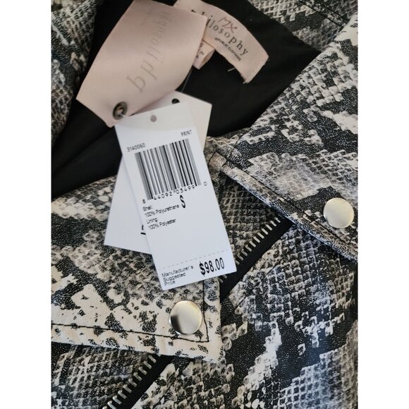 Philosophy Women's Snake Skin Print Embossed Faux Leather Moto Jacket Small NWT - Picture 8 of 13